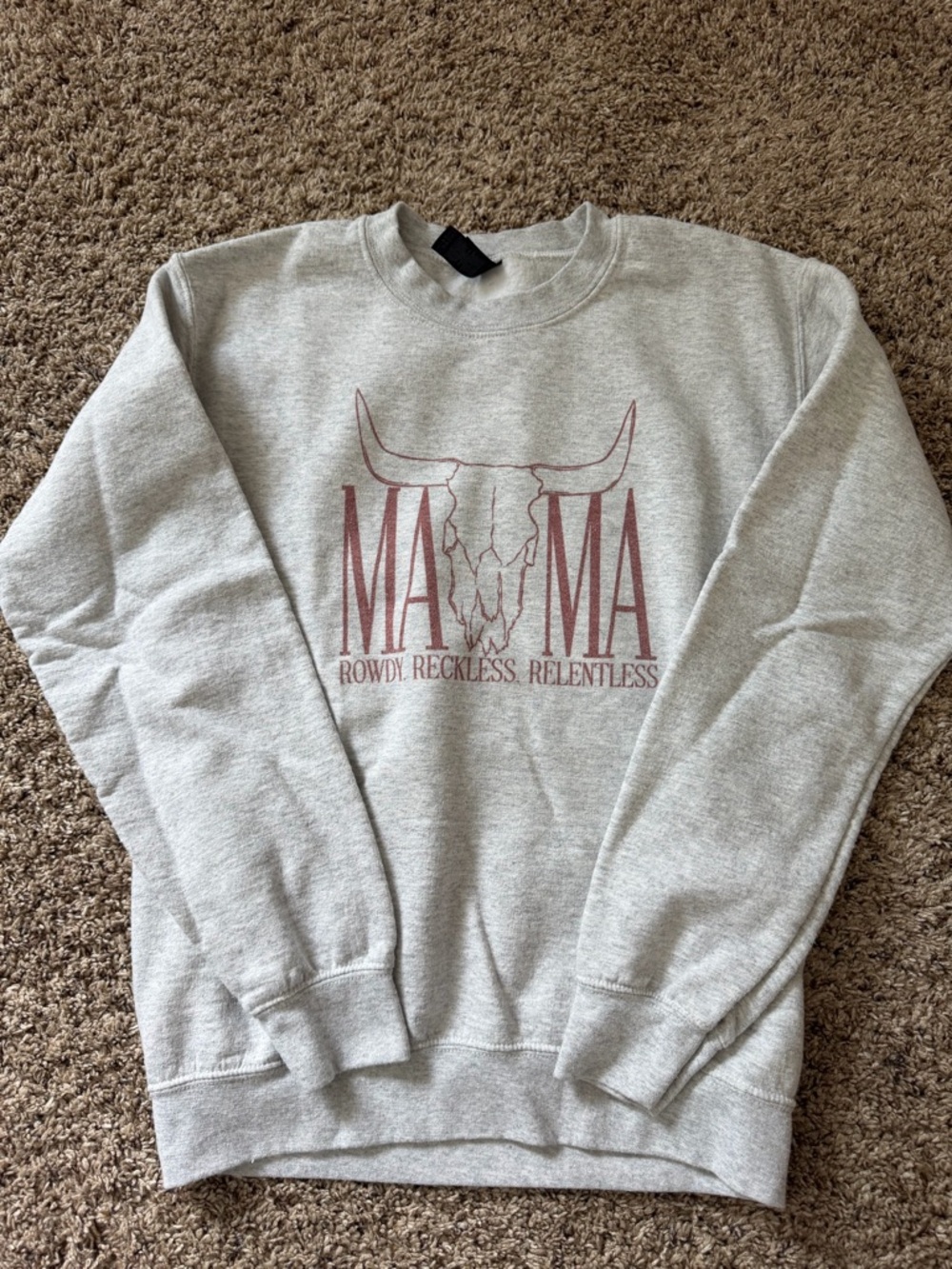 Gildan Gray Crewneck Sweatshirt with Mauve Longhorn 'MAMA' Graphic